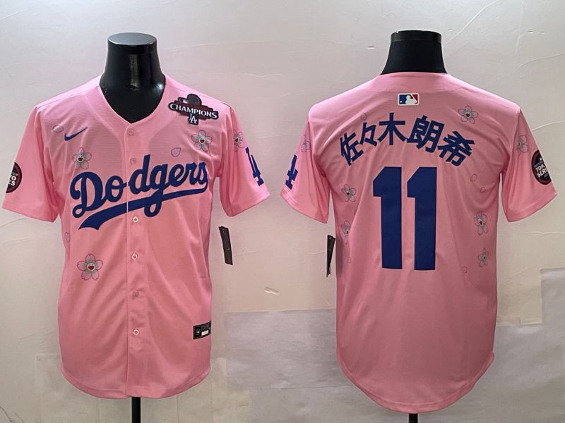 Men Los Angeles Dodgers #11 R.Sasaki Pink Sakura Edition 2025 Nike MLB Jersey style 6